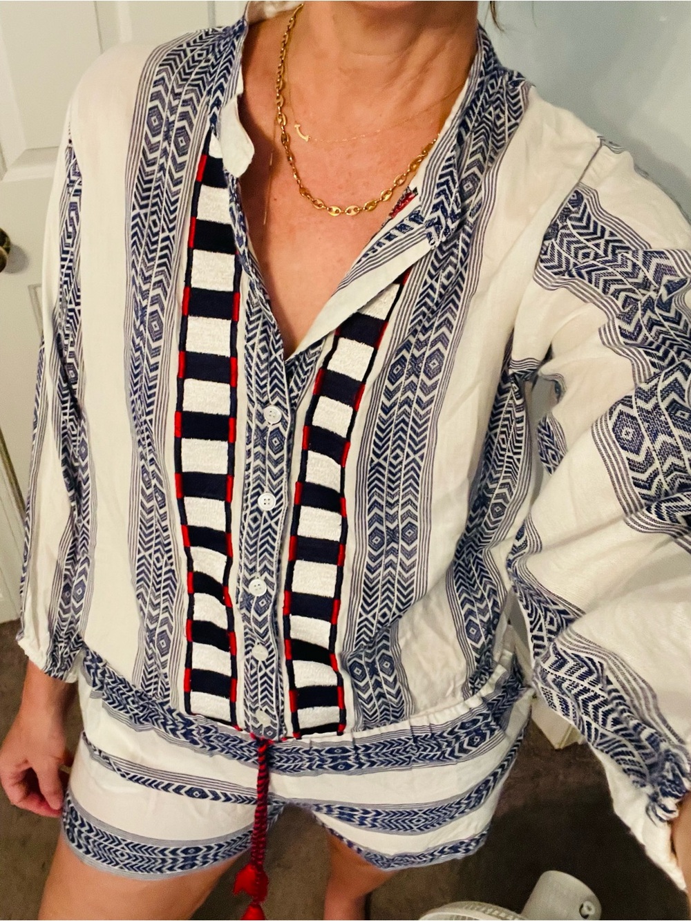 Woven Striped Romper in White & Navy